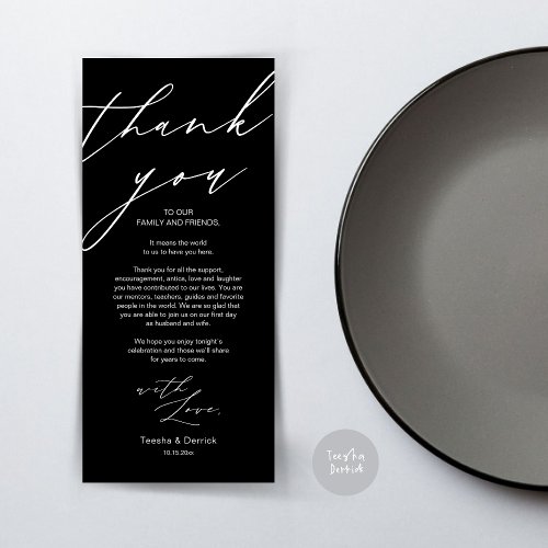 Modern Wedding Place Setting Thank You Dinner Card