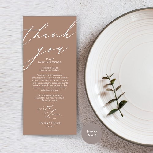 Modern Wedding Place Setting Thank You Dinner Card