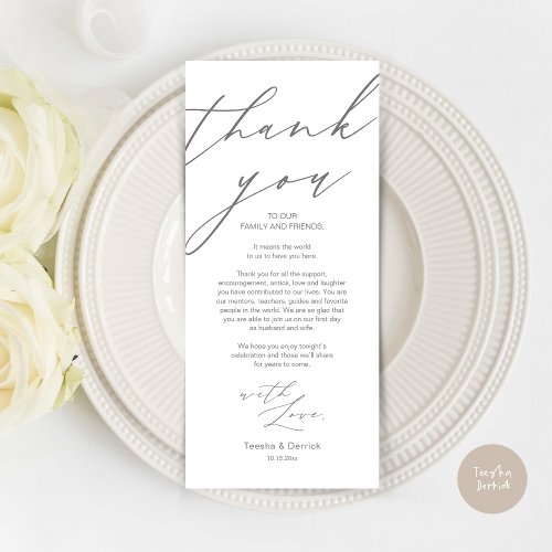 Modern Wedding Place Setting Thank You Dinner Card