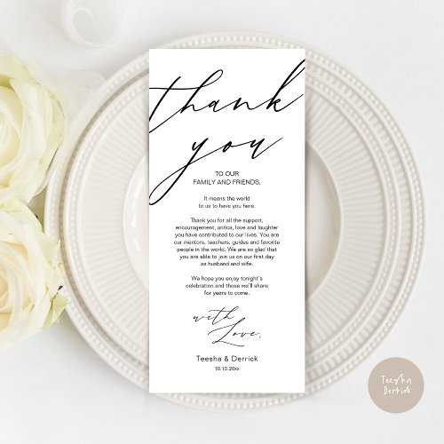 Modern Wedding Place Setting Thank You Dinner Card