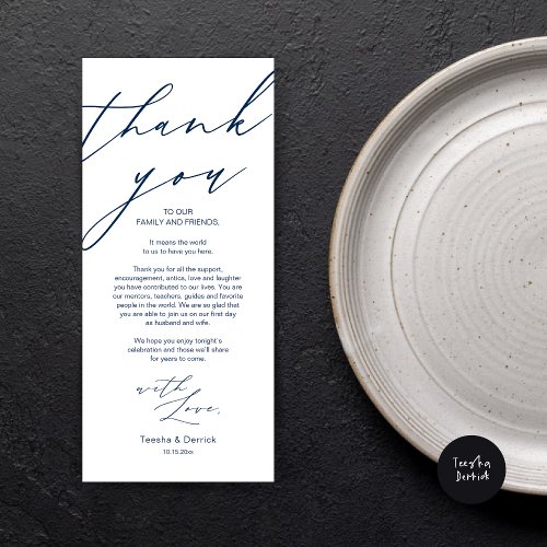 Modern Wedding Place Setting Thank You Dinner Card