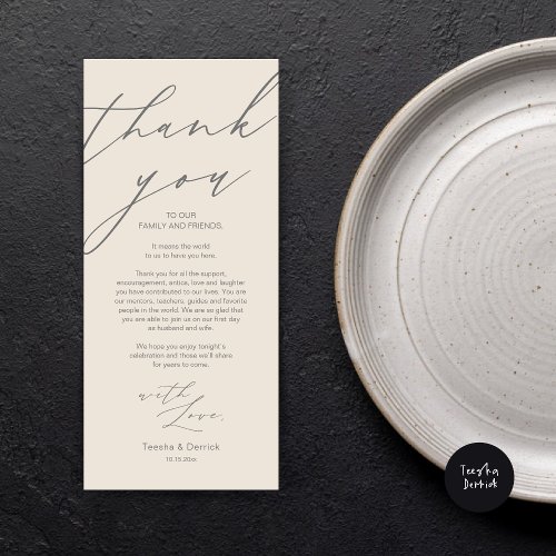 Modern Wedding Place Setting Thank You Dinner Card