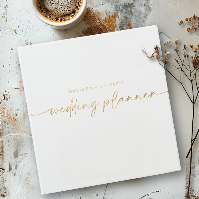 Modern Wedding Planner Gold Glitter Script 3 Ring Binder (Creator Uploaded)