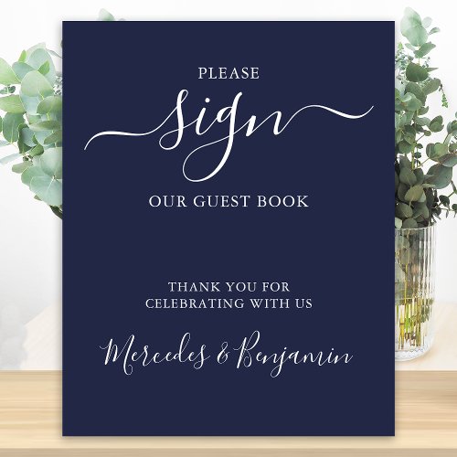 Modern Wedding Please Sign Guest Book Navy Blue
