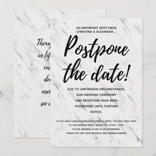 Modern Wedding Postponed Cancelled Postponement Invitation (Front/Back)