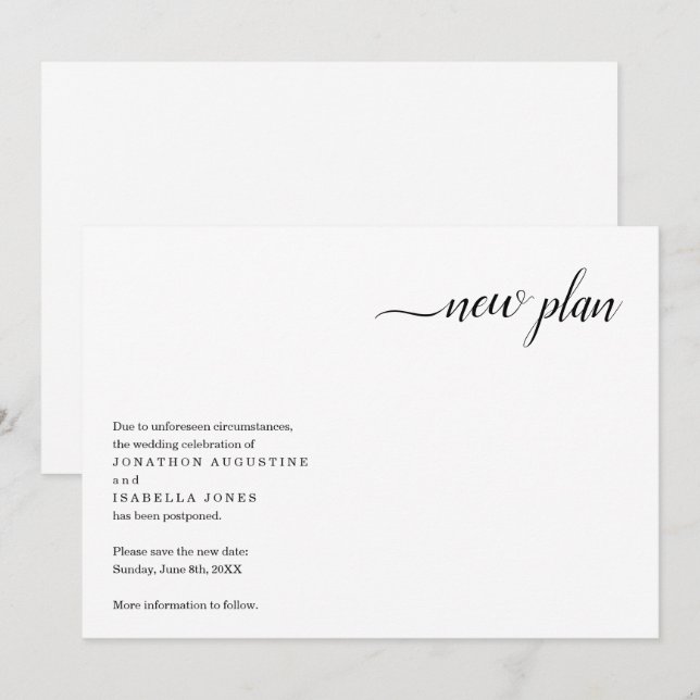Modern Wedding Postponement Announcement (Front/Back)
