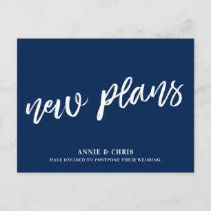 Modern Wedding Postponement Navy New Plans Announcement Postcard