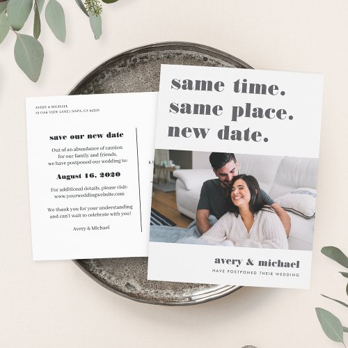 Modern Wedding Postponement Photo Save The Date Announcement Postcard