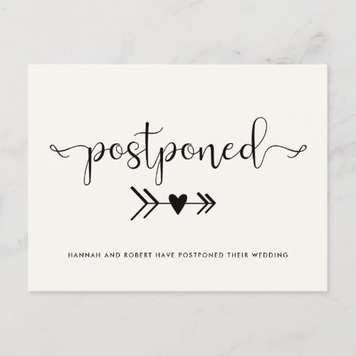 Modern Wedding Postponement With Heart Light Cream Announcement Postcard