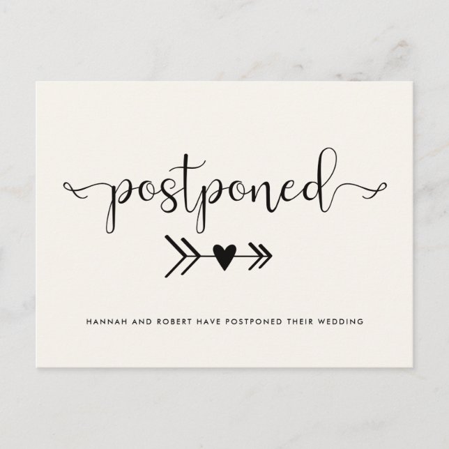 Modern Wedding Postponement With Heart Light Cream Announcement Postcard (Front)