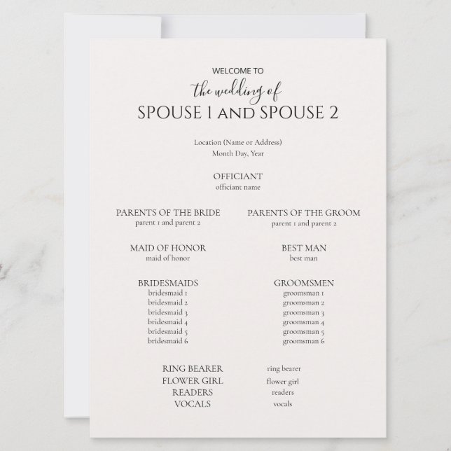Modern Wedding Program (Front)