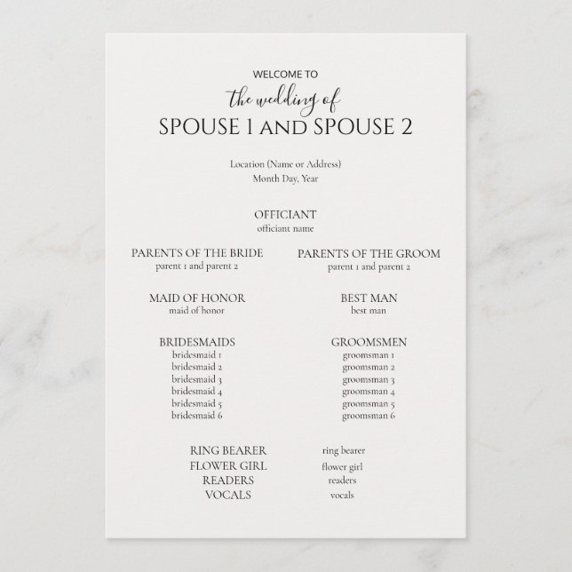 Modern Wedding Program (Front)