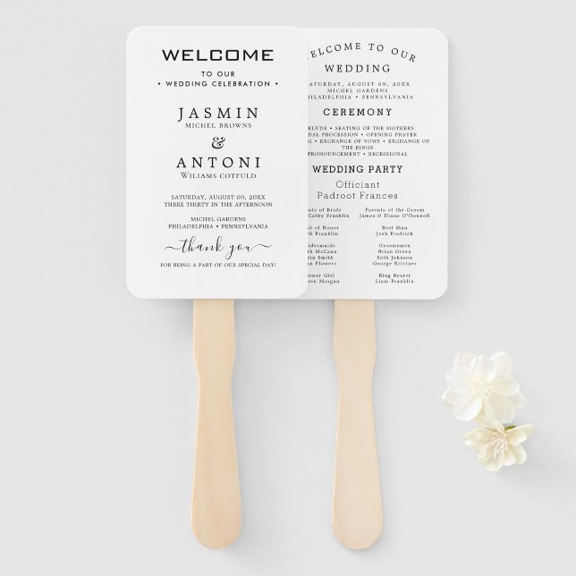 Modern Wedding Program Fans with Photo (Front and Back)