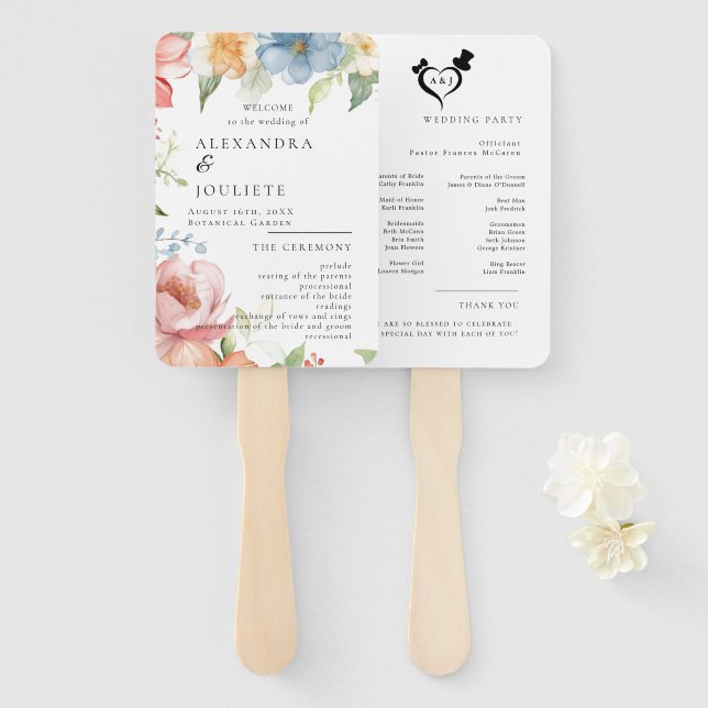 Modern Wedding Program Fans with Photo (Front and Back)
