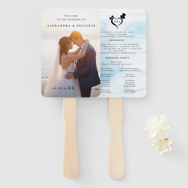Modern Wedding Program Fans with Photo (Front and Back)
