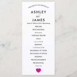 Modern Wedding Program for Ceremony Fuchsia Heart