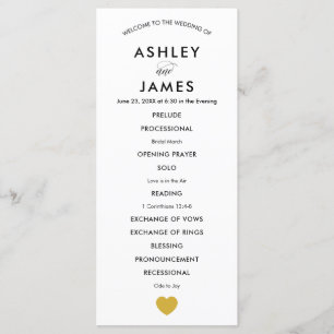 Modern Wedding Program for Ceremony, Gold Heart