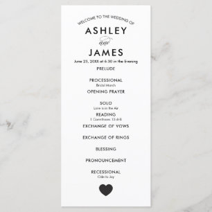 Modern Wedding Program for Ceremony, with Heart