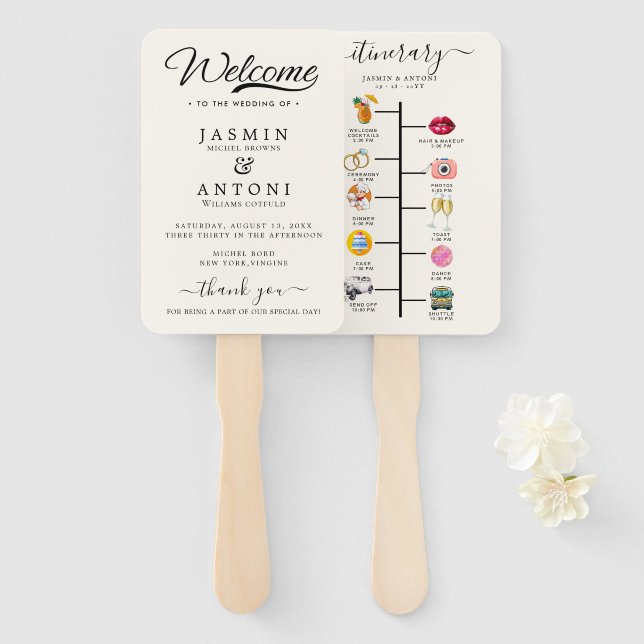 Modern Wedding Program  Hand Fan (Front and Back)
