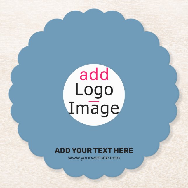 Modern Wedding Promo Customizable Dusty Blue Paper Coaster (Front)
