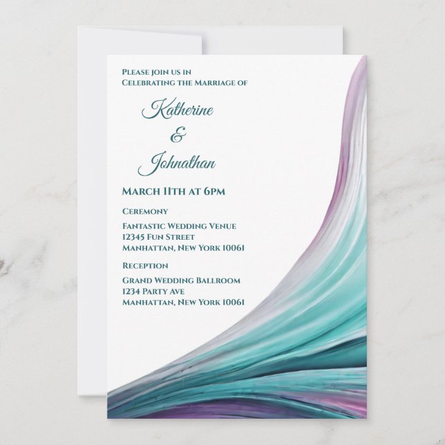 Modern Wedding-Purple and Teal Invitation (Front)