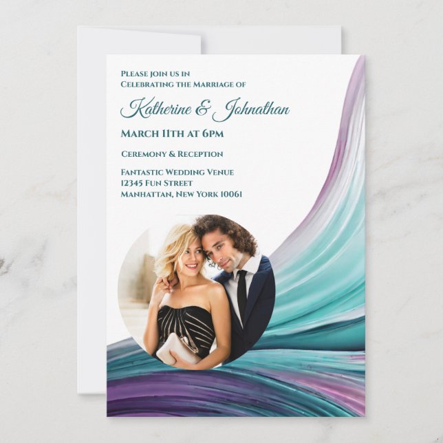 Modern Wedding-Purple and Teal-Photo- Invitation (Front)