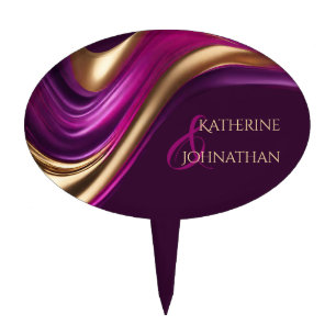 Modern Wedding-Purple Fuchsia and Gold Cake Topper