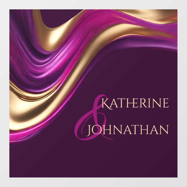 Modern Wedding-Purple Fuchsia and Gold Floor Decals (Front)