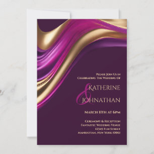 Modern Wedding-Purple Fuchsia and Gold- Invitation