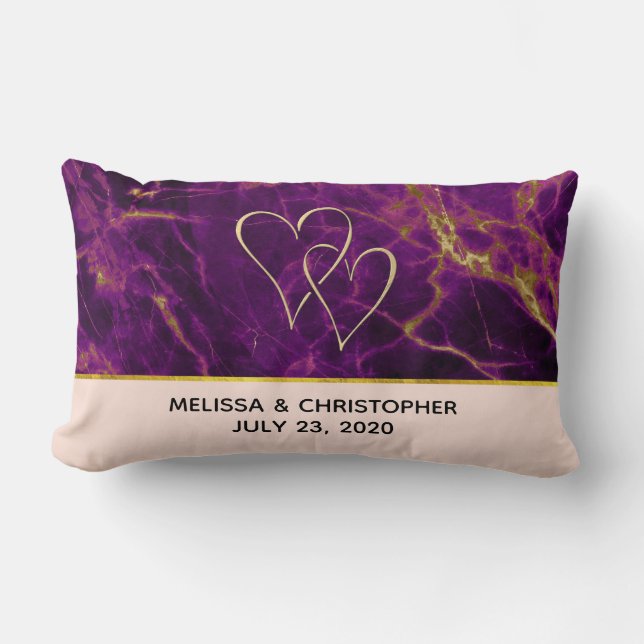 Modern Wedding Purple & Gold Abstract Marble Lumbar Pillow (Front)
