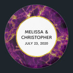Modern Wedding Purple & Gold Abstract Marble Magnet<br><div class="desc">Magnet with a beautiful abstract pattern featuring a marble design. Rich purple colors blending together combined with faux-gold swirling ribbons of color mixing and mingling throughout the design. A circle with a faux gold-foil border layered over top with your personalized text inside.</div>