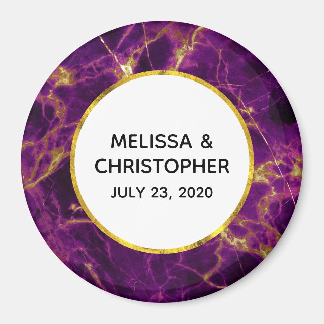 Modern Wedding Purple & Gold Abstract Marble Magnet (Front)