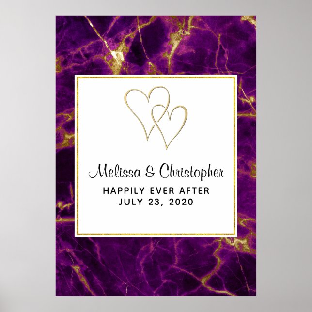 Modern Wedding Purple & Gold Abstract Marble Poster (Front)