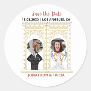 Modern Wedding QR Code Add Name Date Photo Website Classic Round Sticker