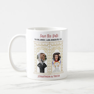 Modern Wedding QR Code Add Name Date Photo Website Coffee Mug