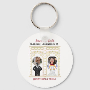 Modern Wedding QR Code Add Name Date Photo Website Keychain