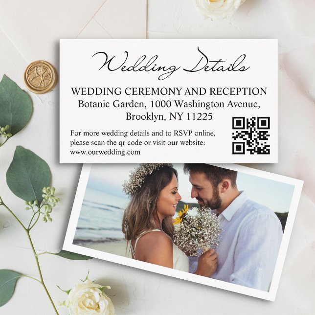 Modern Wedding QR Code RSVP & Details Photo Enclosure Card (Creator Uploaded)