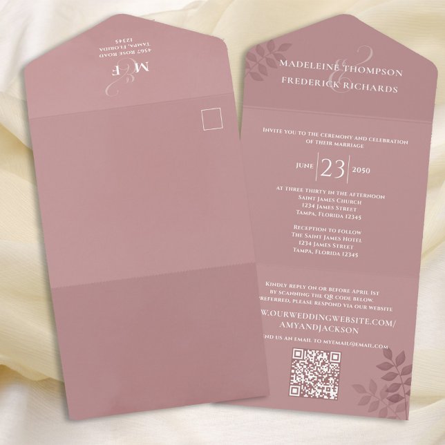 Modern Wedding QR Code RSVP Rose All In One Invitation (Creator Uploaded)