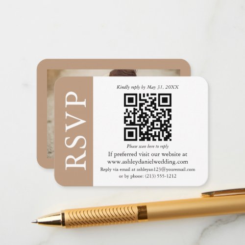 Modern Wedding QR RSVP Photo Taupe and White Enclosure Card