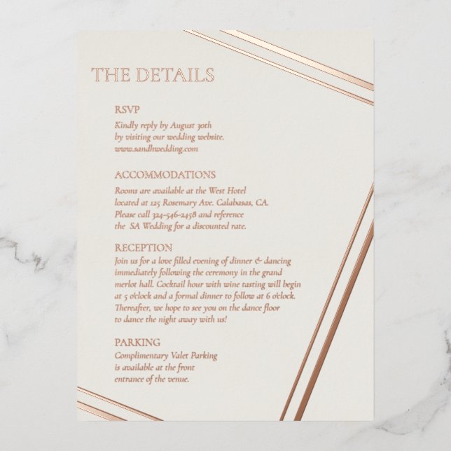 Modern Wedding Real Foil Details Card (Front)