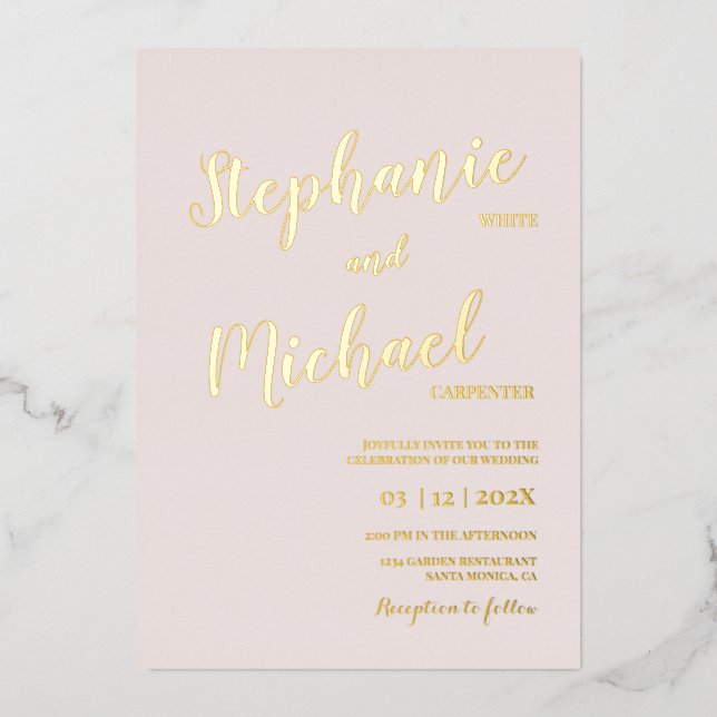 Modern Wedding real Foil Invitation (Front)