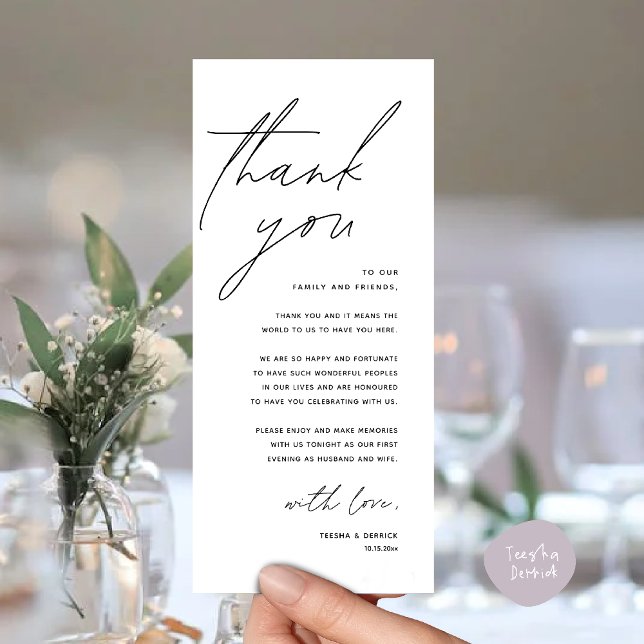 Modern Wedding Reception Dinner Thank You Card (Modern Wedding Reception Dinner Lunch Brunch Party Thank You Card in black and white)