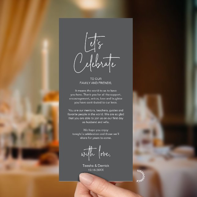 Modern Wedding Reception Dinner Thank You Card (Modern Classy Wedding Reception Dinner Thank You Card in Charcoal Grey)