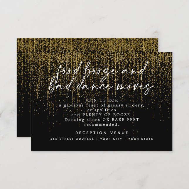 Modern Wedding Reception  Gold Black Glitter Invitation (Front/Back)