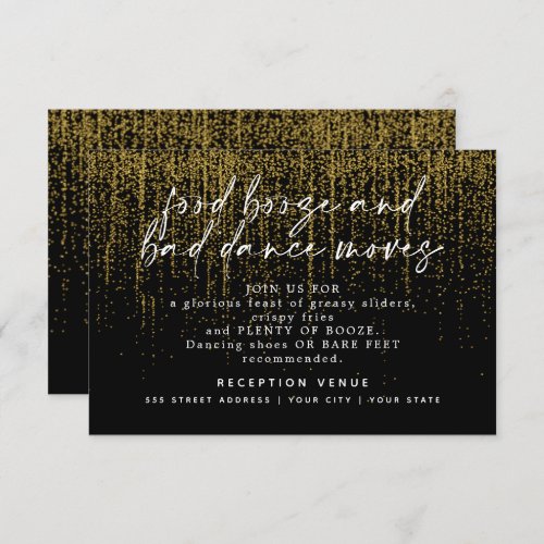 Modern Wedding Reception  Gold Black Glitter Invitation