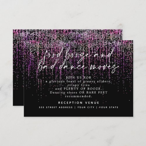 Modern Wedding Reception Magenta Glitter Invitation