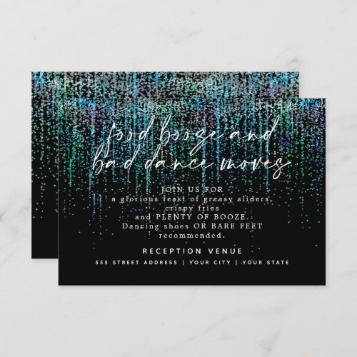 Modern Wedding Reception Teal Aqua Glitter Invitation