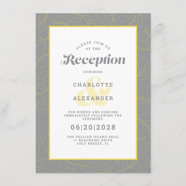 Modern Wedding Reception Yellow & Gray Pattern Enclosure Card (Front)