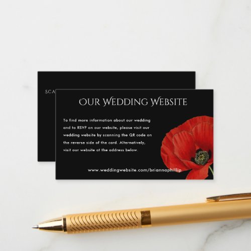 Modern Wedding Red Poppy  Wedding Website QR Code Enclosure Card
