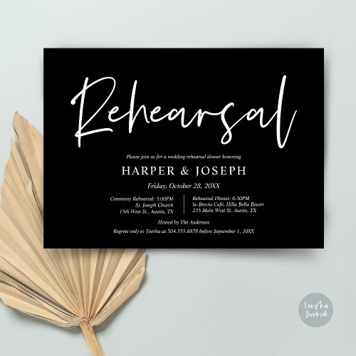 Modern Wedding Rehearsal and Dinner Classy Black Invitation